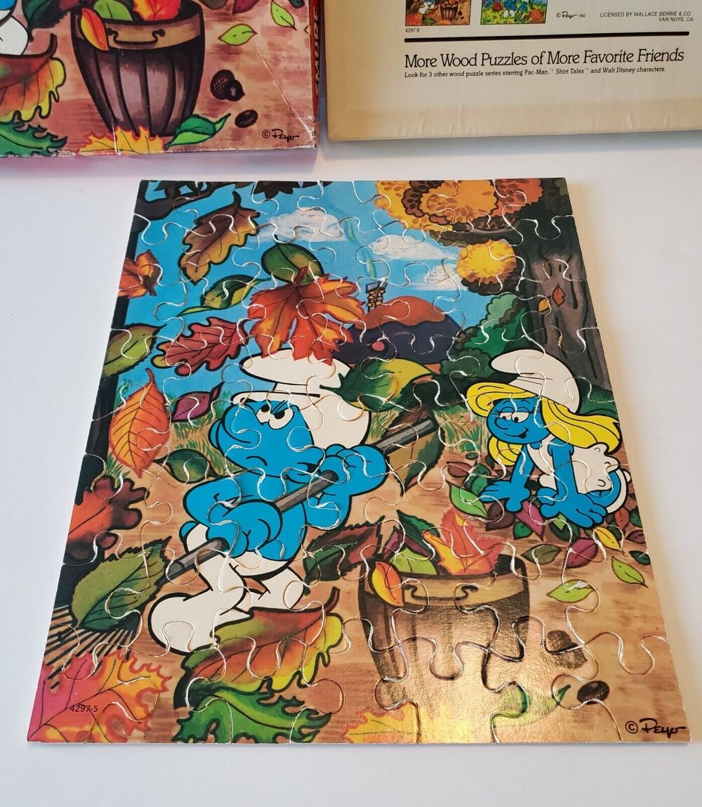 Vintage SMURFS Genuine Wood Puzzle 55 Pieces in Box 1982 Complete